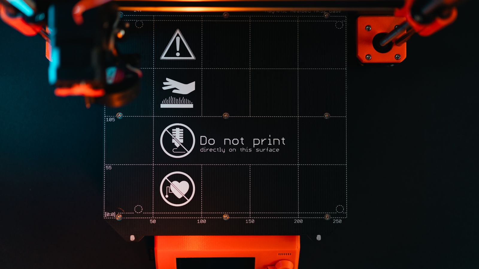 Cama de impresora 3D con avisos de fallo de impresión